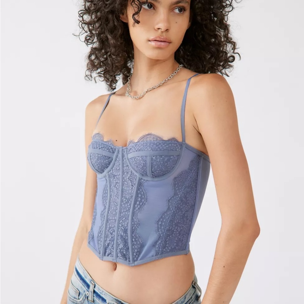 Urban Outfitters Modern Love Corset Top in Grey/blue